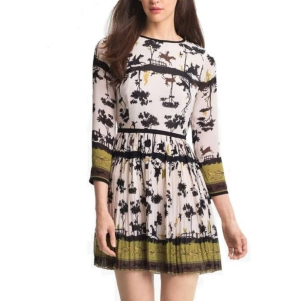 Ted Baker White Black and Olive-Accent Printed Mini Dress